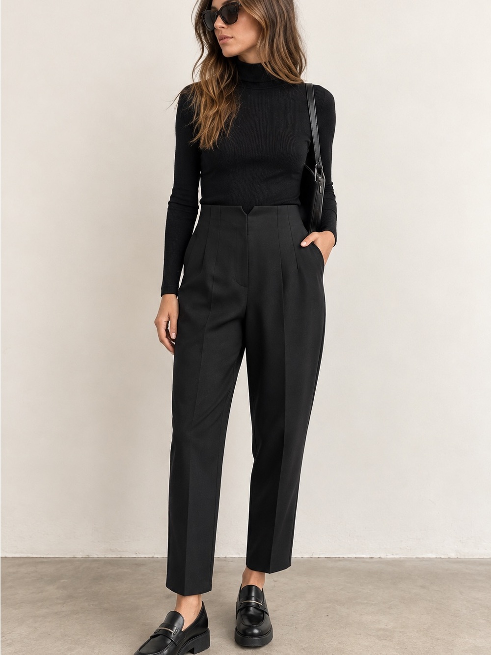 Zara Black High Rise Tailored Trousers Pants Size S 26 Slim Tapered